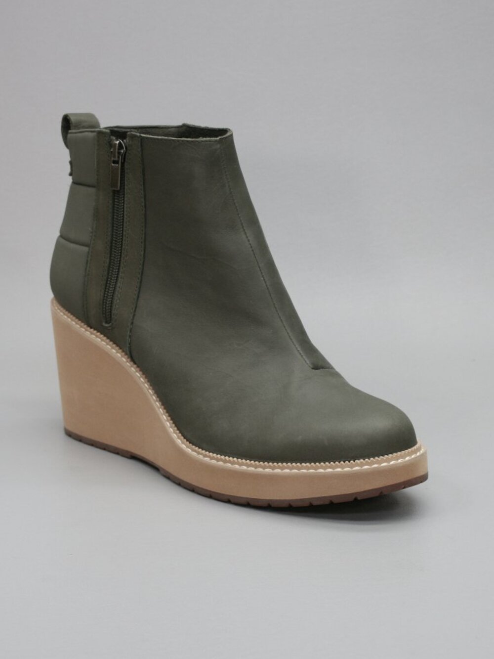 Toms Ladies 12 Raven Olive Green Side-zip Wedge High Heels Ankle Booties Boots